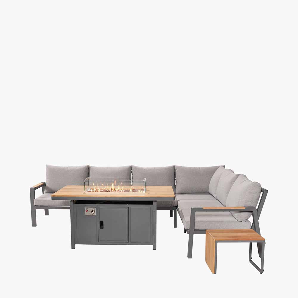 Stockholm Anthracite Outdoor Corner Seating Set including Fire Pit Table