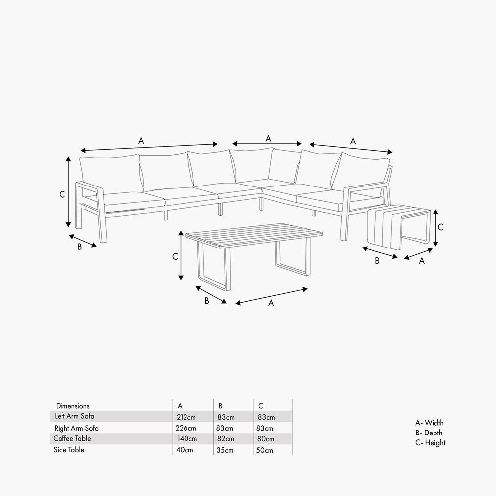 Stockholm Anthracite Outdoor Corner Seating Set including Fire Pit Table