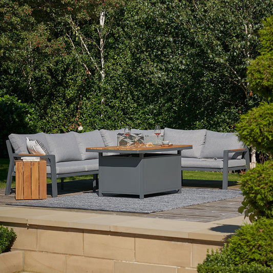 Stockholm Anthracite Outdoor Corner Seating Set including Fire Pit Table