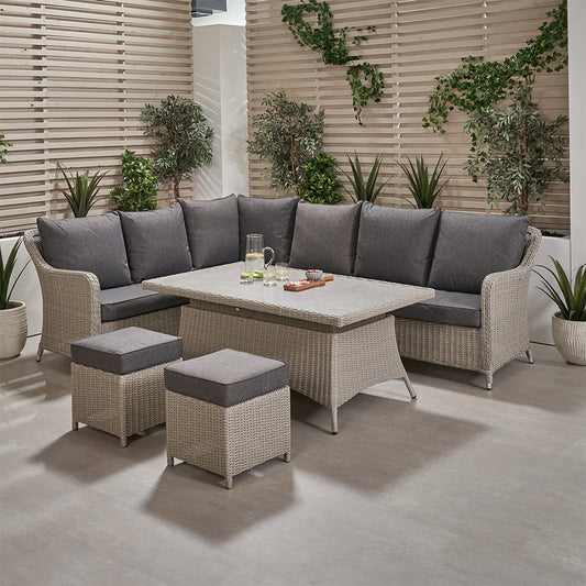 Antigua Stone Grey Outdoor Corner Seating Set with Ceramic Top